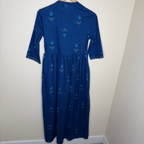 Vishudh Blue Fit and Flare 100% Cotton Dress Small - Picture 7 of 13